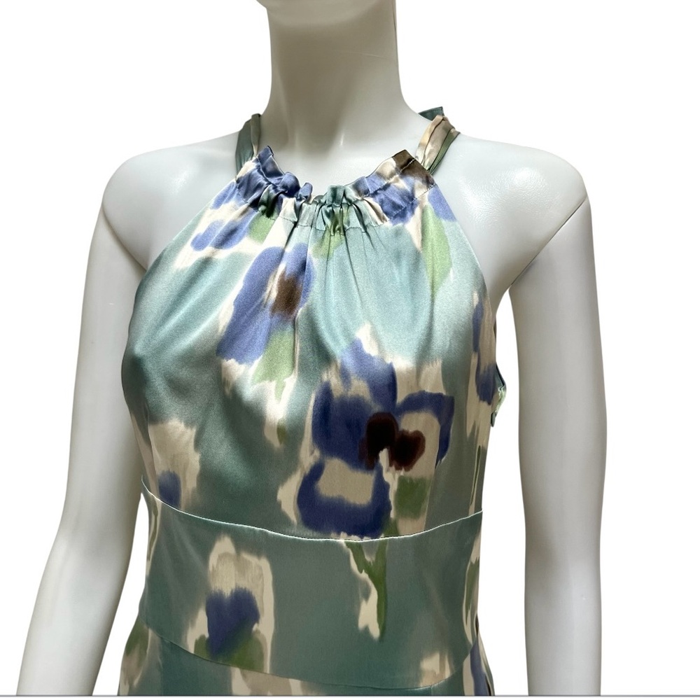 Ann Taylor Mint Green Blue Abstract Floral Halter Dress